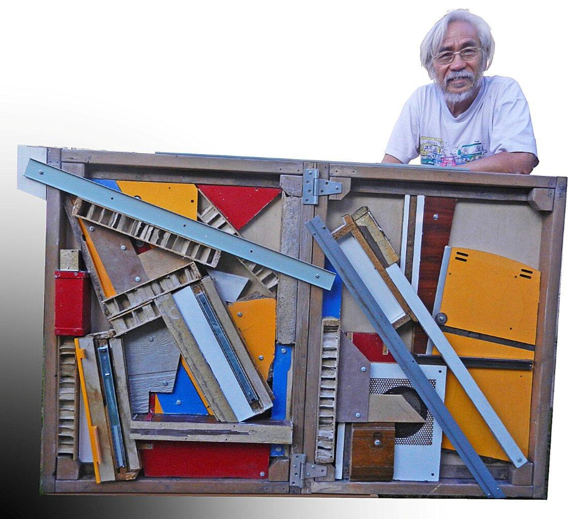 Artist Rod Samonte with Mixed Media Piece